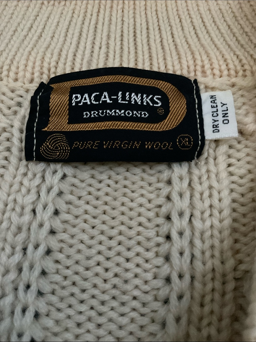 Men's Cream Cable Knit Paca-Links Drummond V-Neck Sweater XL , Pure virgin wool - Picture 5 of 6